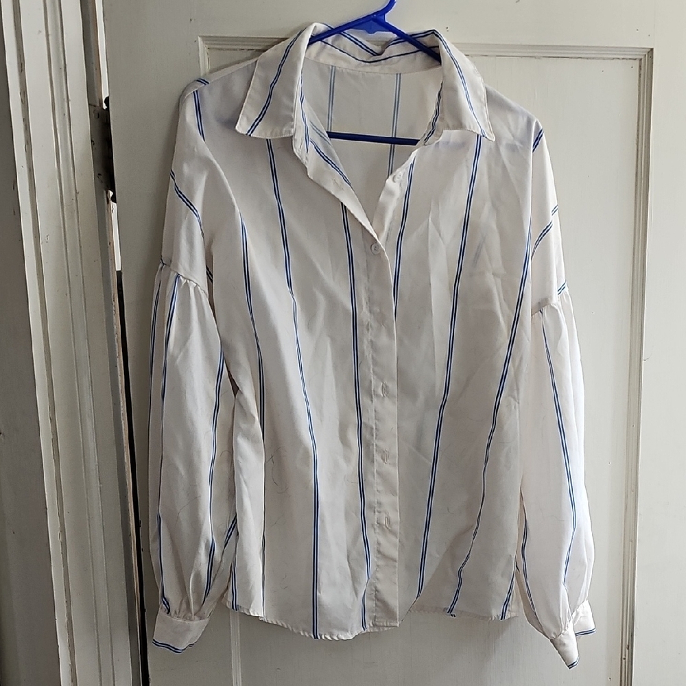 White Shirt with Blue Stripes